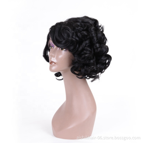 Aishili Wholesale Lace Front Wig Short Black Synthetic Wigs Lace Frontal Wig Spring Curly And Deep Wave For Women